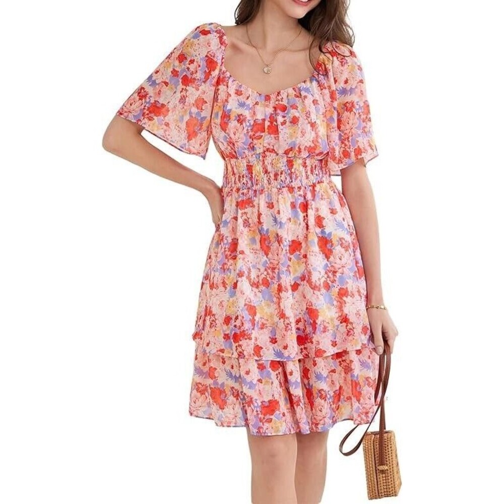 GRACE KARIN Floral Dress Elastic Waist Floral Swing Elegant Women Casual Size XL